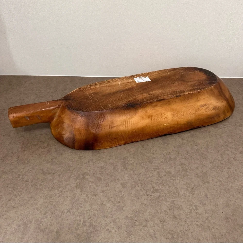 Vintage Primitive Carved Wood Dough Bowl Warm Brown Handle extra large 24 X 9”